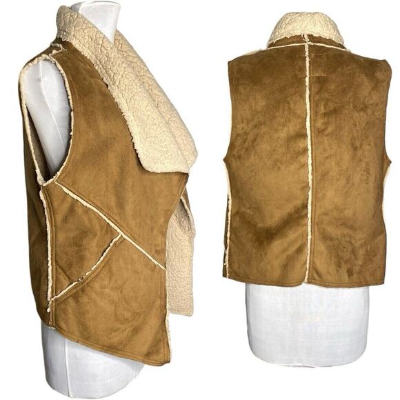 Sanctuary Faux Suede Sherpa Vest Womens Small‎ Brown Boho Western Cowgirl Casual - Picture 3 of 11